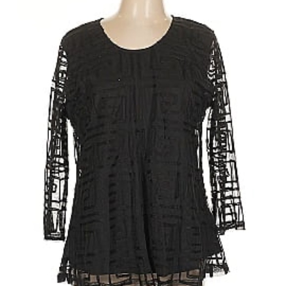 Parsley & Sage Size 3X Black Geometric Square Embroidered Tunic Blouse Top